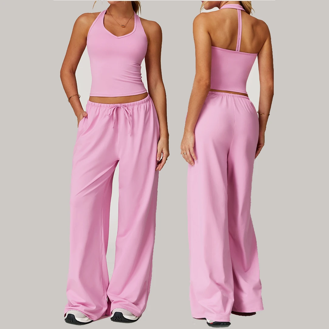 New 3 PCS Gym Fitness Yoga Sets Breathable Workout Sports Bra Long Sleeve Tank Tops Flared Leggings Gym Active Wear for Women