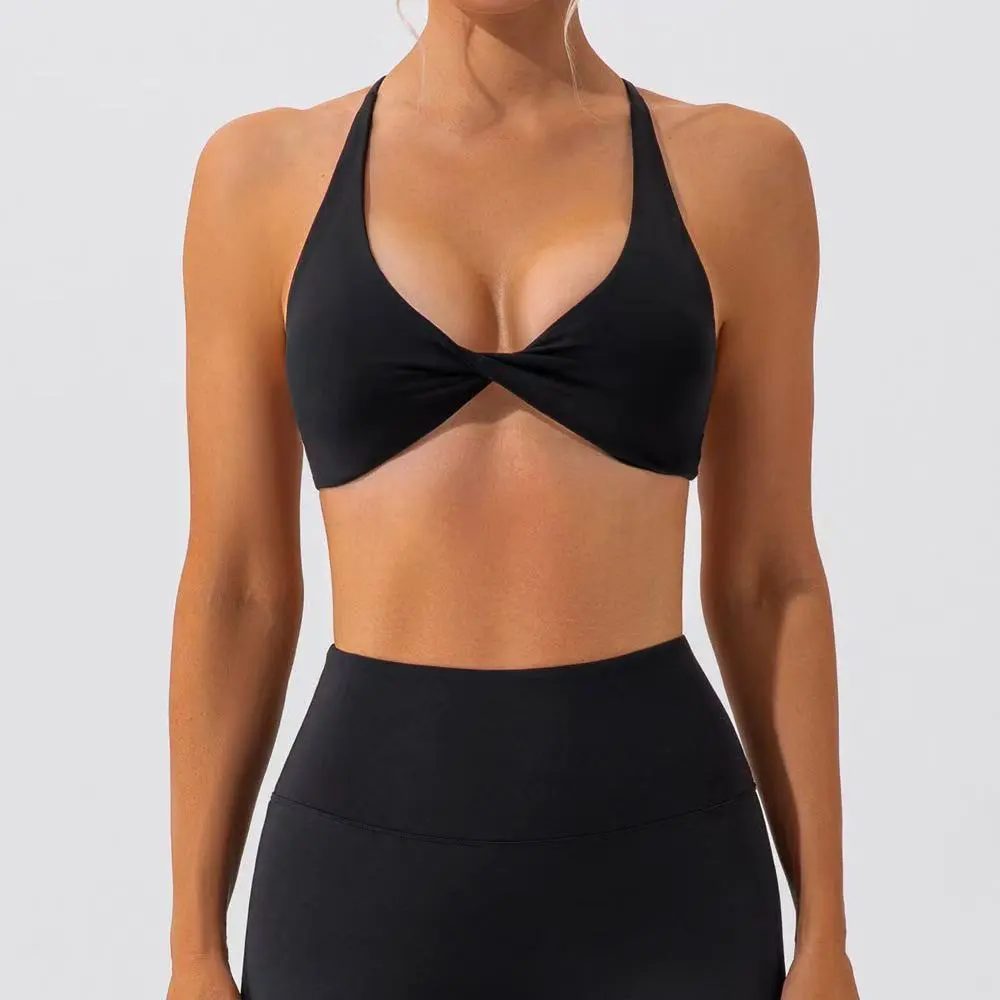 Women's European American Cross-style Halter Strap Twist Back-supporting Sports Bra Breathable Quick-drying Fabric Medium