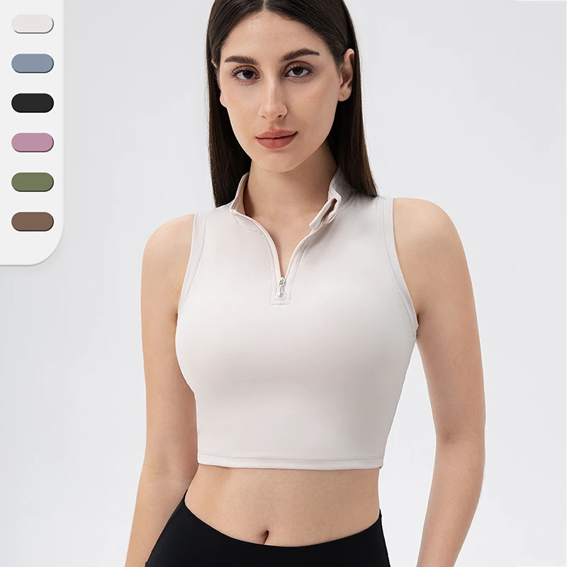 High Quality Half Zipper Women High Strength Shockproof Vest With Bra Sportswear Gym Fitness Women Yoga Tank Top