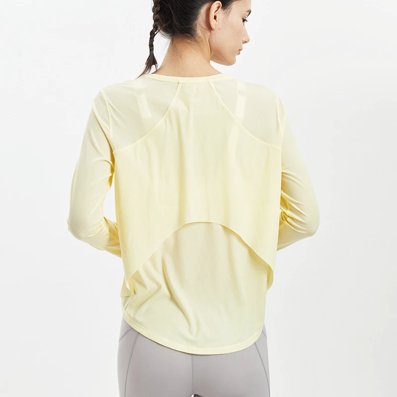 2022 New Summer Casual Yoga Blouse Long-sleeve Mesh Loose T-shirt Women's Quick Dry Cover Sports Yoga Gym Crop Tops
