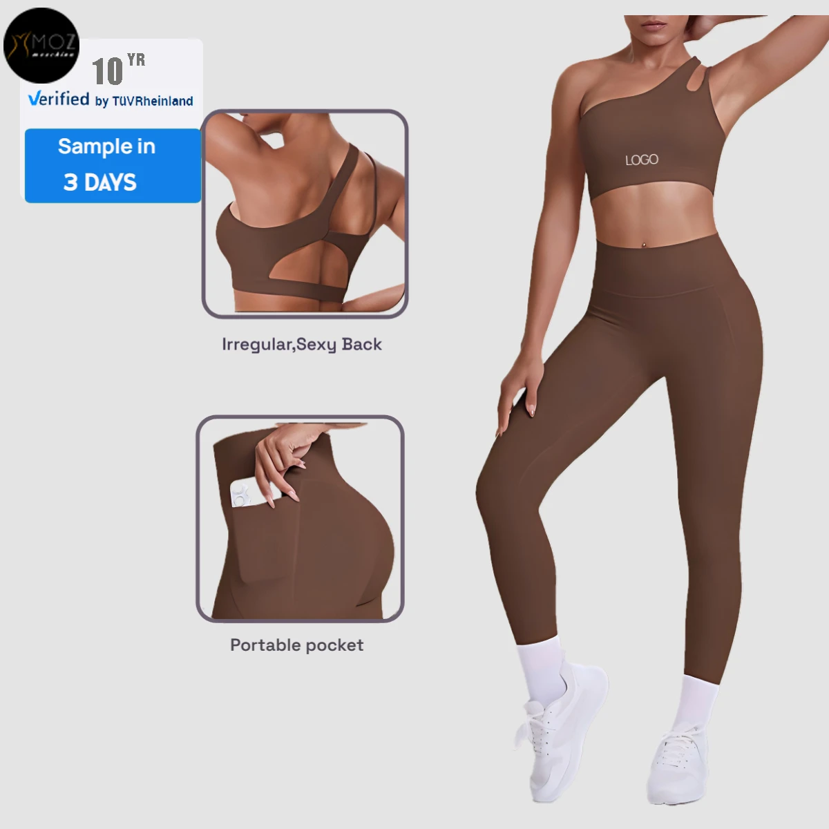 Women's Brushed Off-Shoulder Bra & Pocket Leggings 2-Piece Set - Custom Logo Yoga, Pilates & Gym Activewear