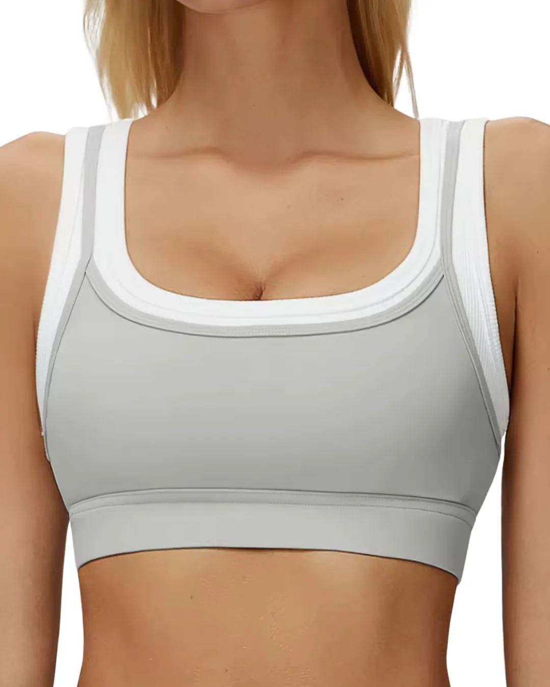 Women Seamless Sports Bra And High Waist Shorts Set Light Grey Soft Stretchy Breathable Activewear Workout Fitness Wear Set