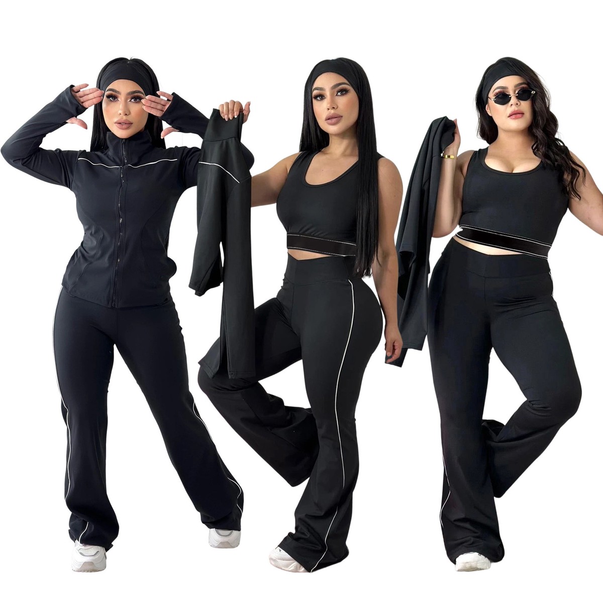 J5278 Cross-border Solid Anti-Wrinkle Fashion Yoga Clothing Naked High Elastic Fitness Leisure Running Sports Three-piece Set