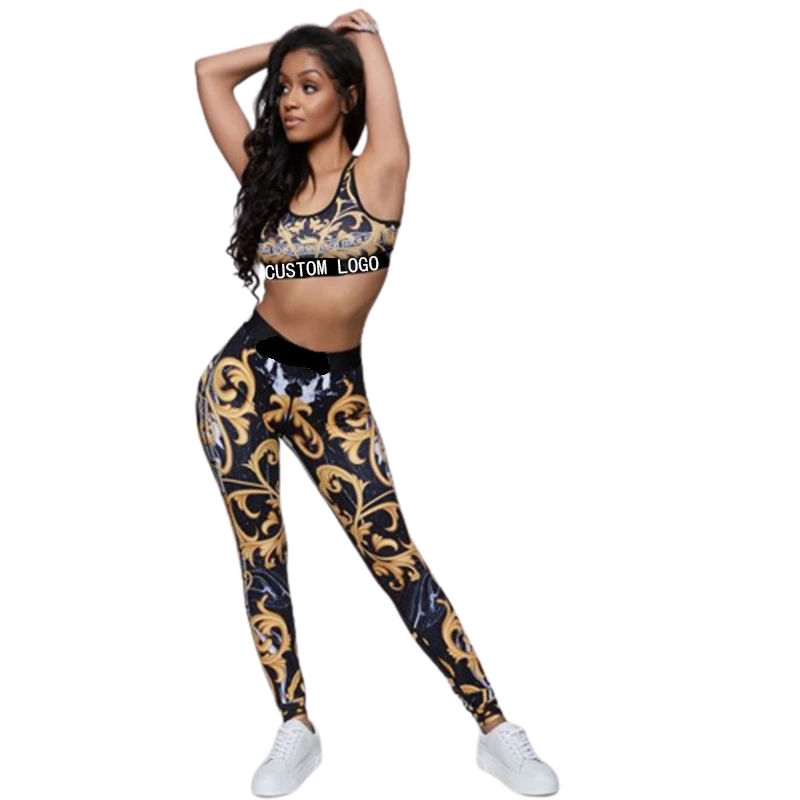 2022 Summer New Product Printed Yoga Gym Wear Vest Workout Elastic Quick Dry Leggings Set