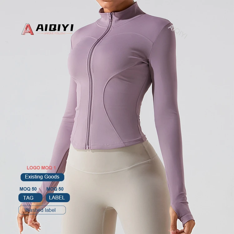 XH0277 Solid Breathable Zipper Front Logo Long-sleeved Yoga Jacket Quick-drying Slimming Women's Running Fitness Sports Top