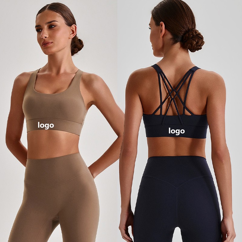 Cross Back Seamless Lightweight Sports Bra for Yoga & Running-Shockproof Nude Feeling Sexy Back Design Medium Support Underwear