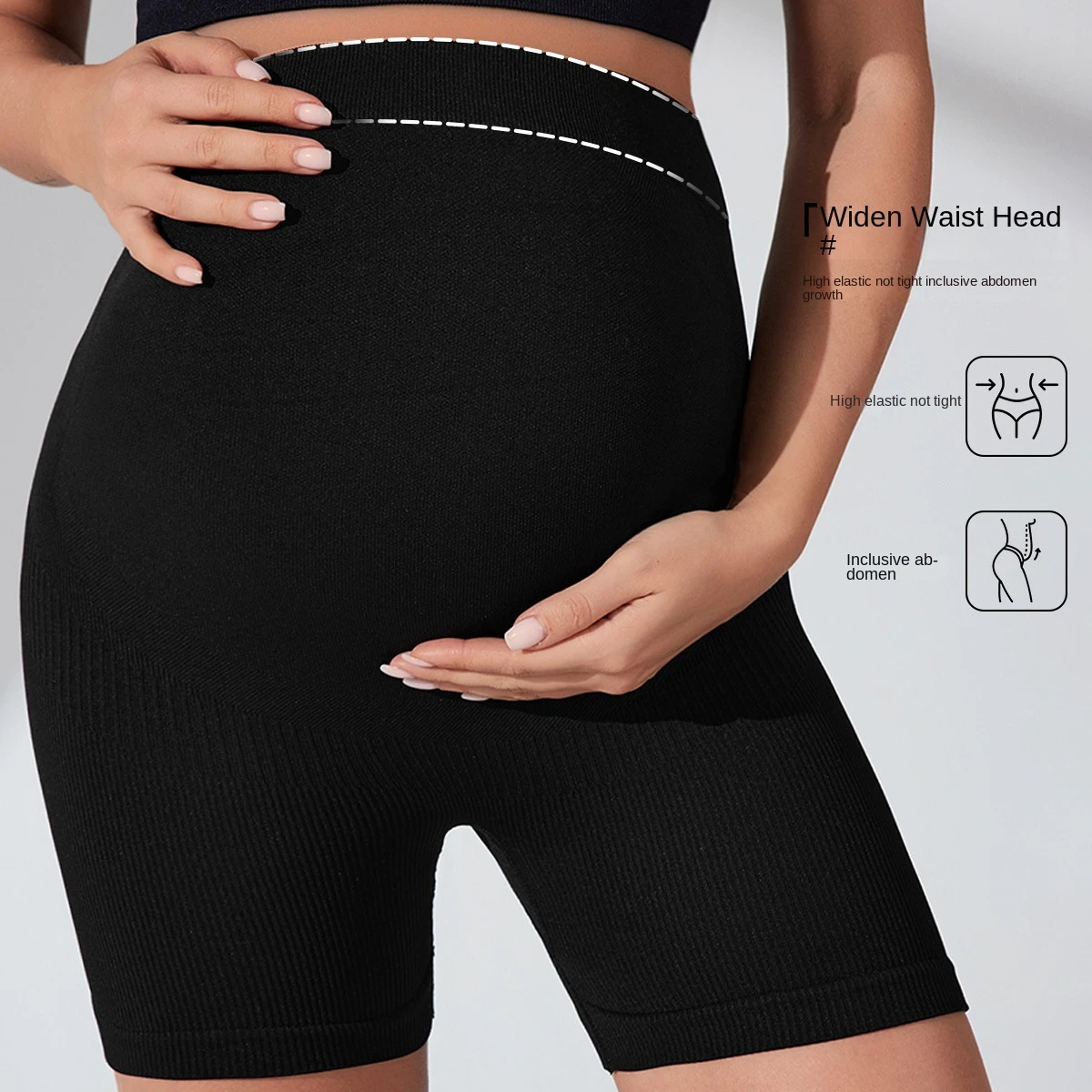 Pregnant Women's Leggings Sports Abdominal Pants Seamless Yoga Shorts Breathable Sweat-Absorbent Nylon Spandex Spring Summer