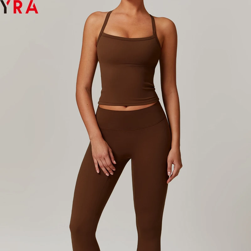 Women's Sexy Back Tank Bra Leggings Set Solid Pattern New Yoga Suit Wholesale Sportswear for Fitness Work Sports