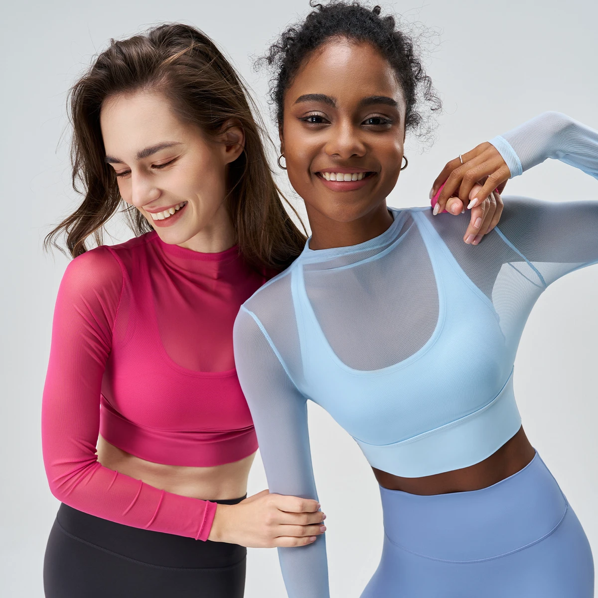 2024 New Arrival Sports Mesh Slim T Shirt Women's Round Neck Quick Dry Long Sleeve Sexy Thin Long Sleeve Yoga Top