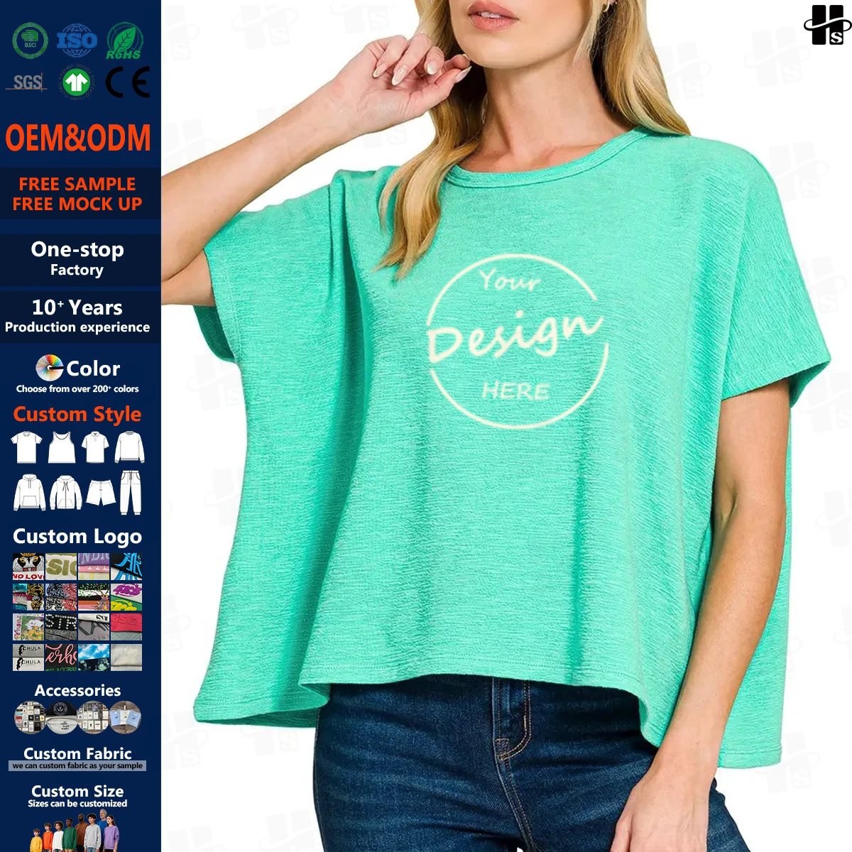 Custom Oversized Loose Fit Ladies Mositure Wicking Quick Dry Tshirt Screen Print Batwing Sleeves Polyester Spandex T Shirt Women