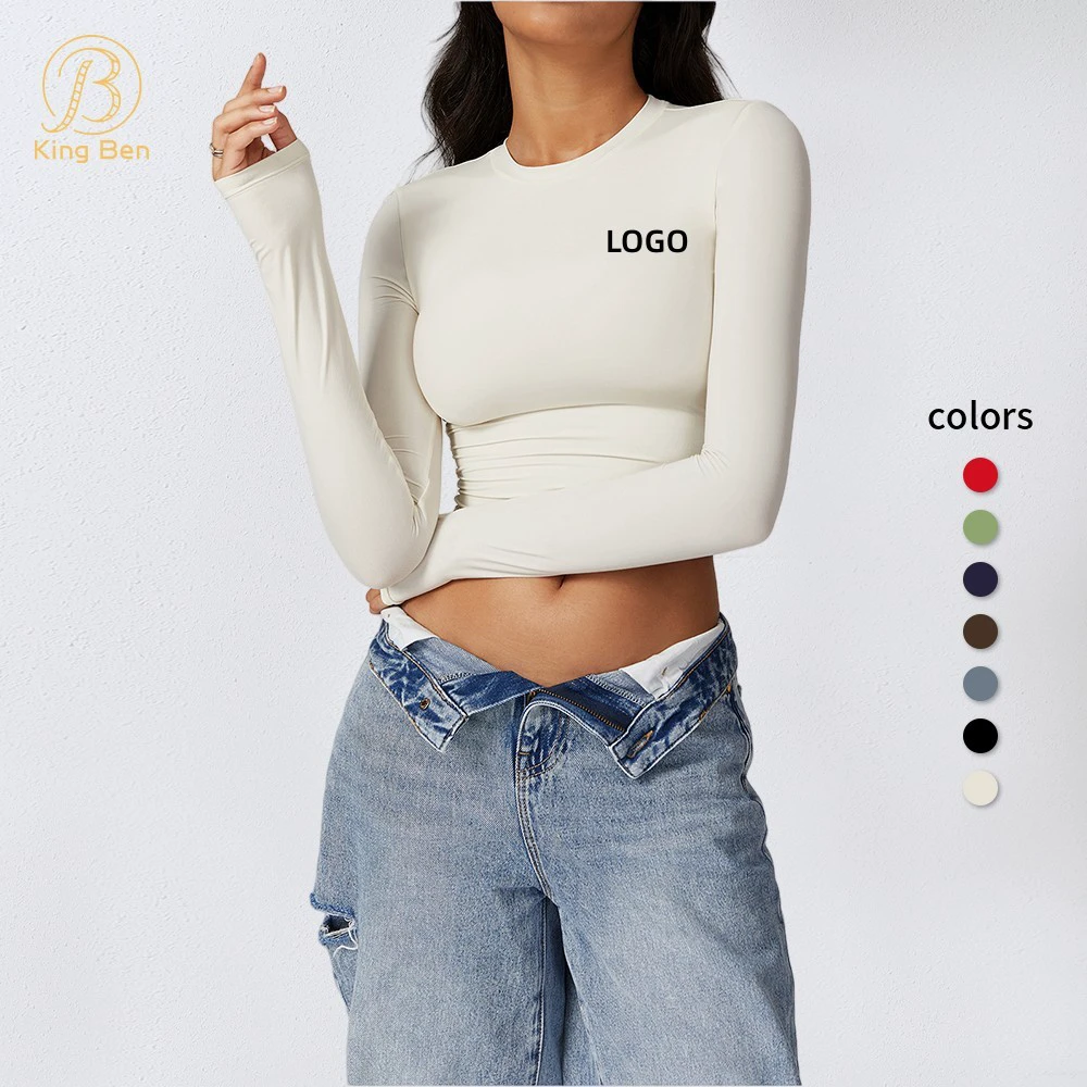 Custom Logo Women's Long Sleeve Top High Quality Compression Yoga Top Quick Dry Crew Neck Gym Clothing for Women