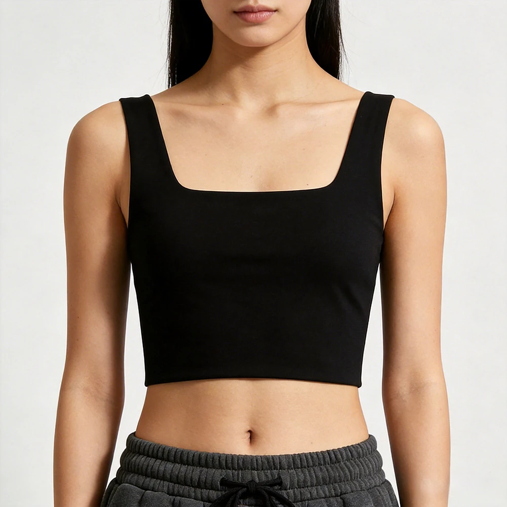 Women's Square Neck Cropped Yoga Tank Top Wide Strap Racerback Sports Bra Breathable Workout Running Crop Top Custom logo
