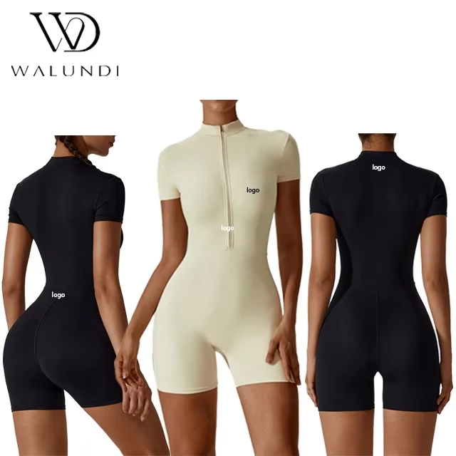 Women's Yoga Jumpsuit Summer New Women's Zipper Short Sleeve Yoga Jumpsuit Women's Athletic Jumpsuit