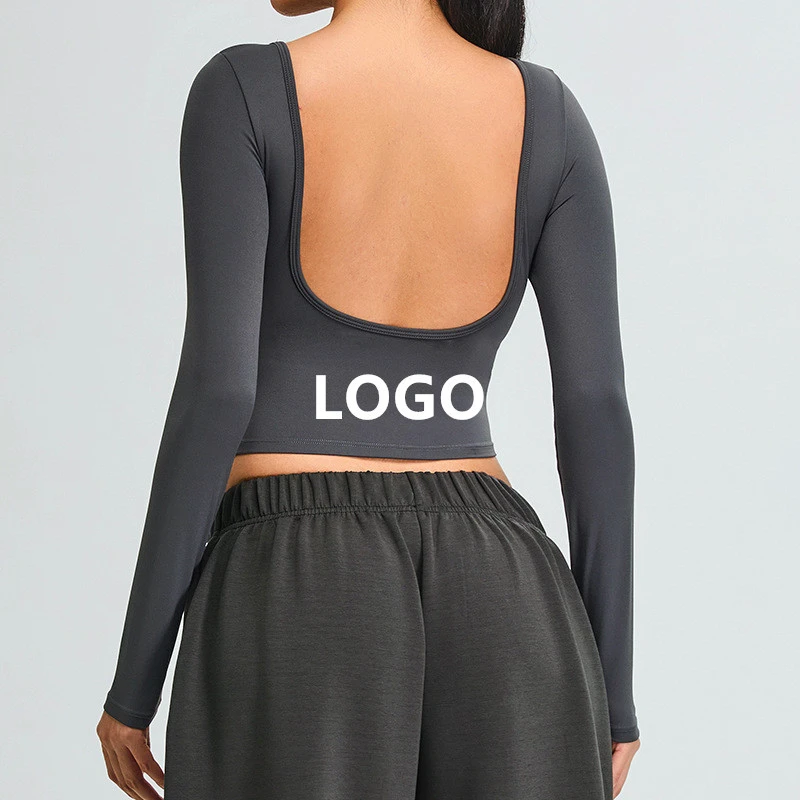 Customized Logo Women's Yoga Bra Fitness Top Wear Breathable Quick-drying Spandex/Nylon Workout Long Sleeve Shirt