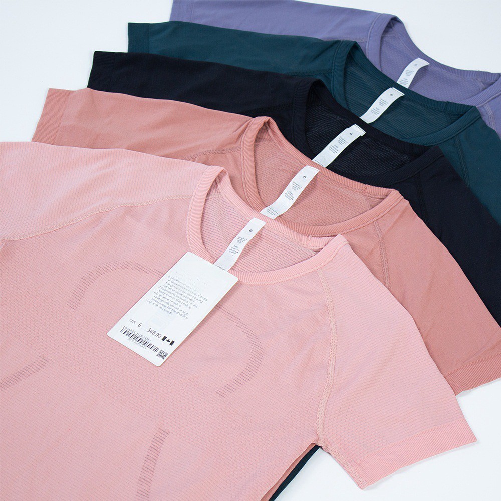 Ll176 New Style High Stretch Seamless Short Sleeve Breathable Polyester/Nylon Women's Yoga Fitness T-shirt 180g Cut-out Design