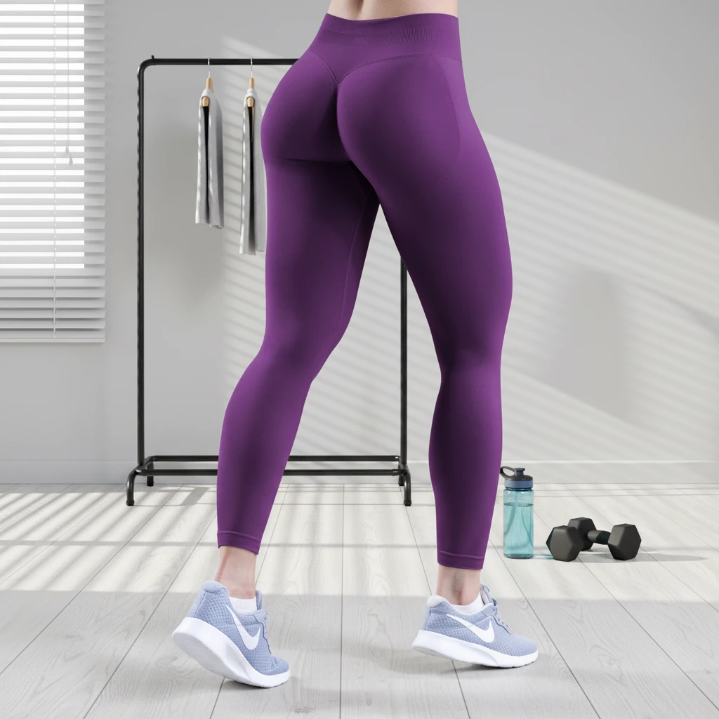 Huachen Three-seam Pleated Low-Rise Ankle-Length Yoga Fitness Pants Hip Lift Seamless Design Solid Anti-Bacterial Breathable