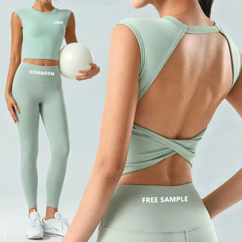 Yoga Suit Fixed Chest Pad Sleeveless Backless Sexy Outer Wearing Tight Waist Slimming Quick Dry Solid Sports Fitness Vest Women