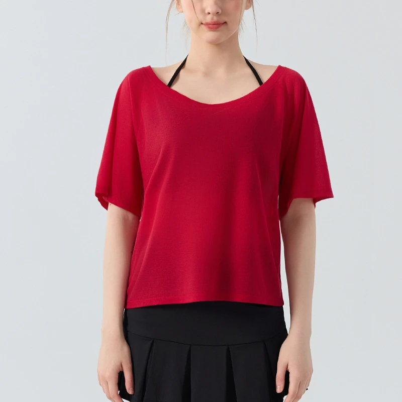 Women's Plus Size Yoga Short Sleeve Cover-Up-Breathable Lightweight Sports T-Shirt Stand Collar Pilates Training Top