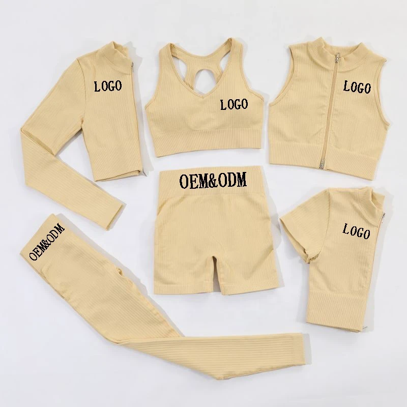 Active Wear Workout Clothes 6PCS Gym Sweat Suits Women Seamless Yoga Set for Women