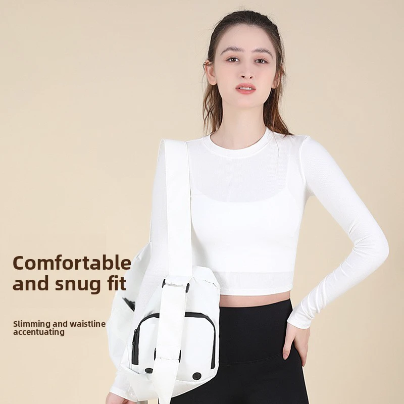Foreign Trade New Tight Yoga Clothes Women's Striped for Slim-fit Sports Long-sleeved Sweat-Wicking T-shirt Running Training