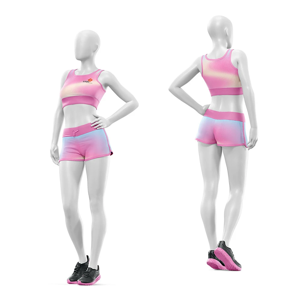 Customized Wholesale Eco Friendly Lightweight Mid Waisted Active Stretch 2 Piece Yoga Set Printed Front Logo Sports Bra & Shorts
