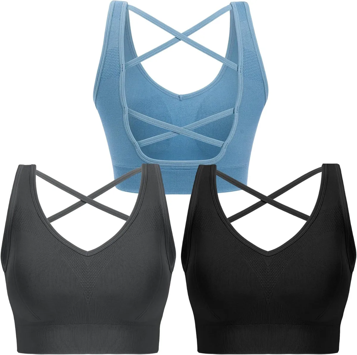 Women High Support Eco-Friendly Breathable Sports Bra Criss Cross Back U-NECK Seamless Padded Solid Color Yoga Fitness Gym Front