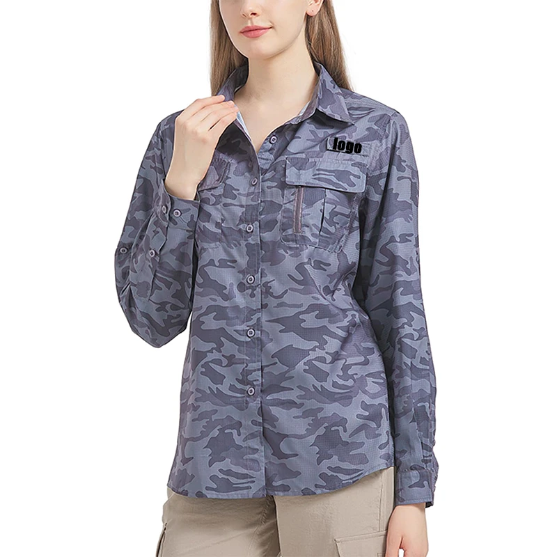 Custom Women's Plus Size UPF 50 Long Sleeve Waterproof Breathable UV Sun Protection Quick Dry Fishing Shirt Outdoor Hiking