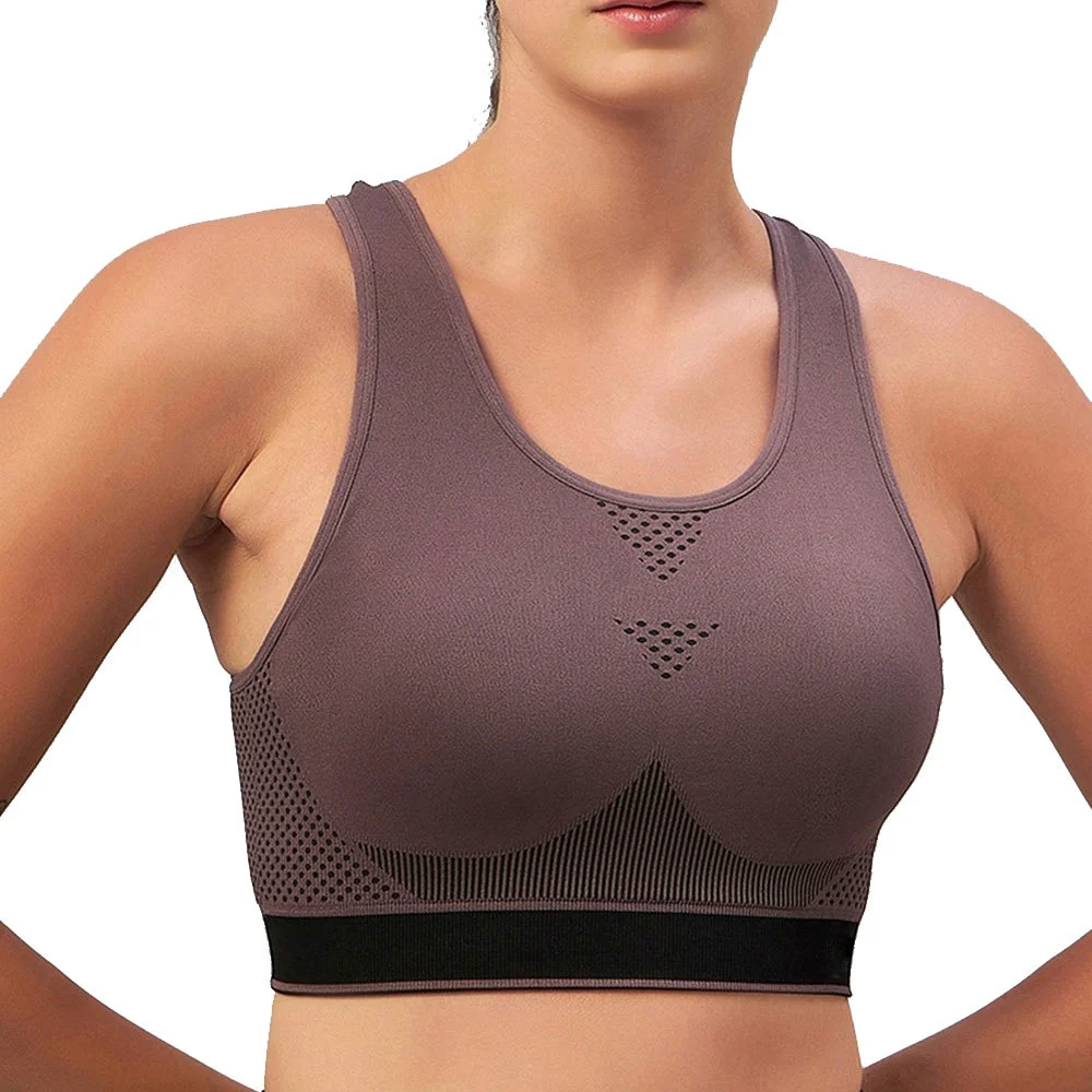 Seamless Breathable Eco-Friendly High Support Women Sports Bra for Indoor/Outdoor Yoga Wear Spandex/Nylon Material Front Logo