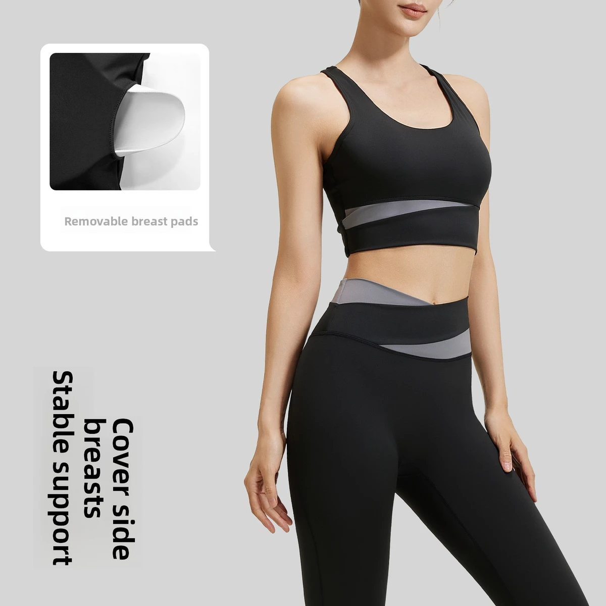Color Blocking Three-Piece Yoga Suit Set Quick Dry Breathable Seamless Elastic Spandex/Polyester Slimming Fitness Wear