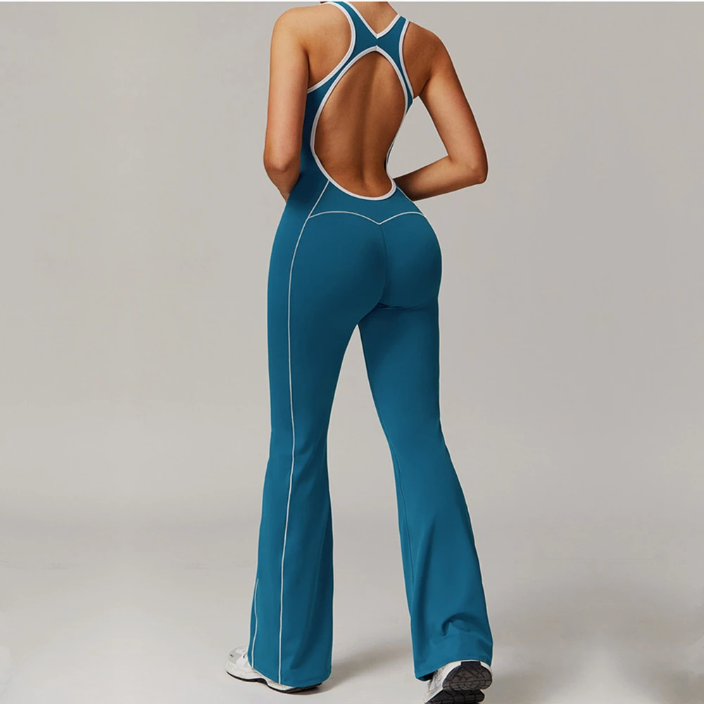 NEW ARRIVAL High Elastic Custom Logo Tight Sexy Jumpsuit Long Flared Pant Sleeveless Workout Yoga Jumpsuit For Women Yoga