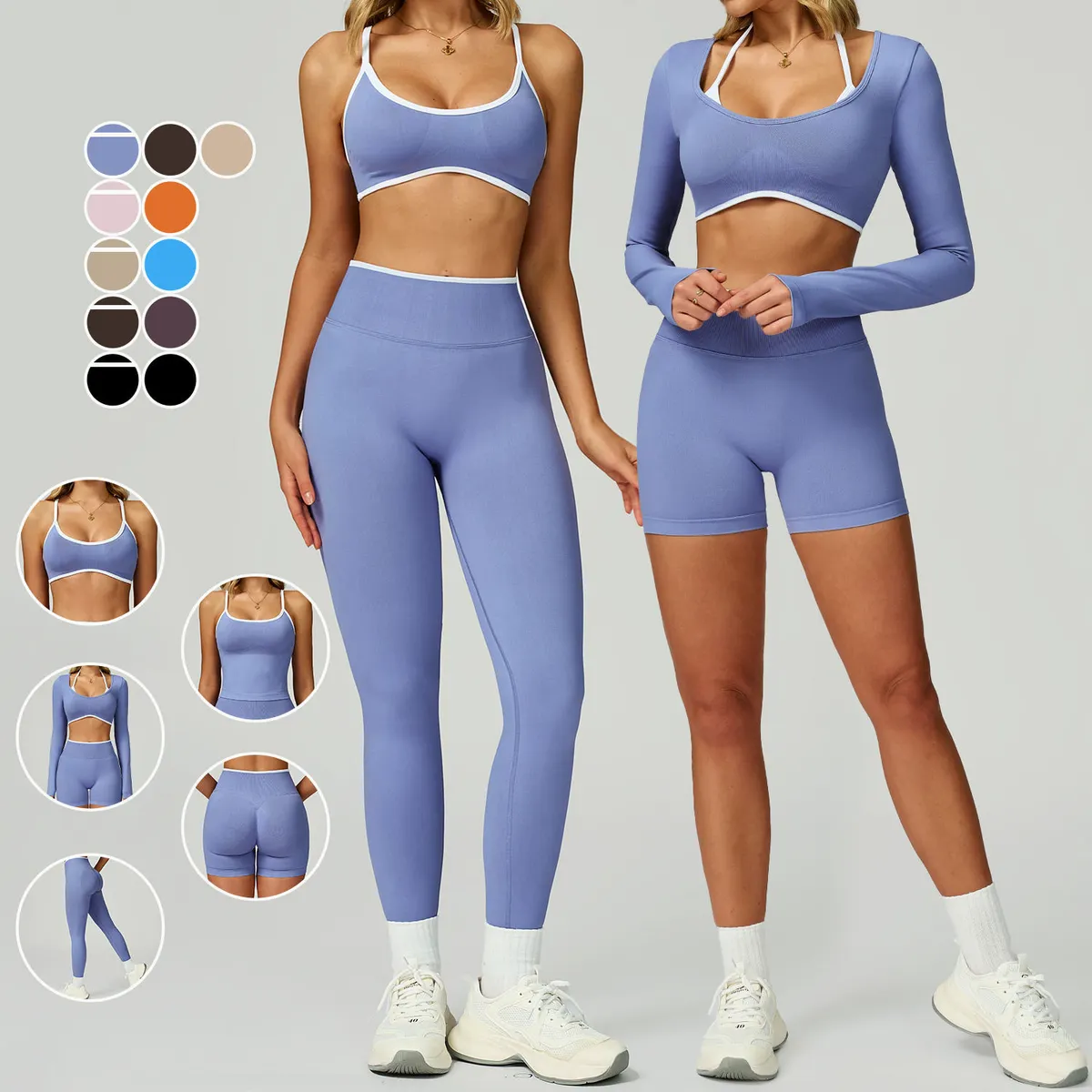 Women's Seamless Color Contrast Yoga Sets Hollow Beautiful Back High Waist Fitness Clothes Outdoor Running Sports Suit
