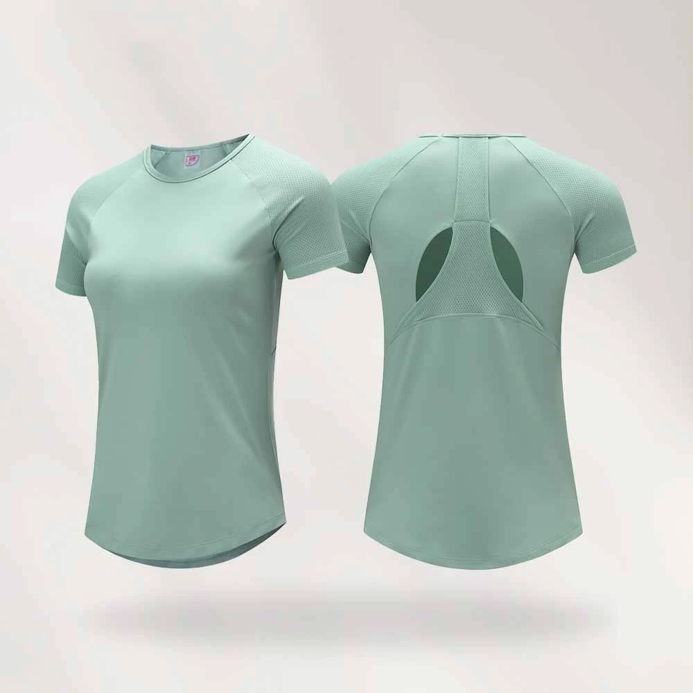 Fashion Breathable Quick Dry Women's Sports Short Sleeve Custom Logo 90% Polyester 10% Spandex Skinny Fit Plus Size Yoga Fitness