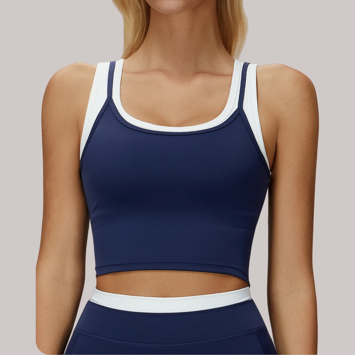 Women's Double Layers Contrast Color Slim High Support Sports Bra High Elastic Comfortable Removable Pads Women Yoga Tank Top
