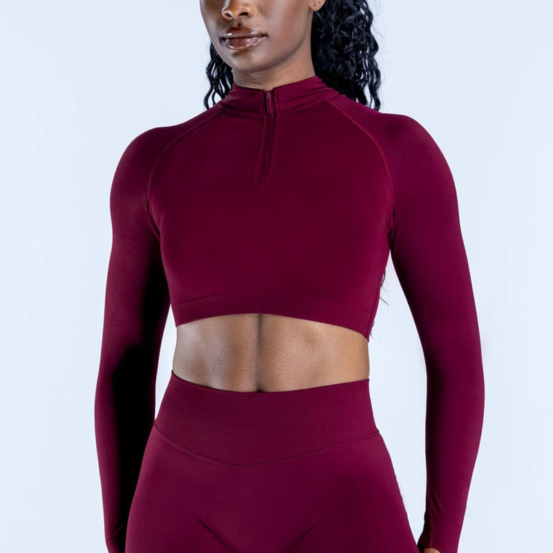 Gym Woman Top of Half-zip Long-sleeved Fitness Running Yoga Top Breathable and Elastic