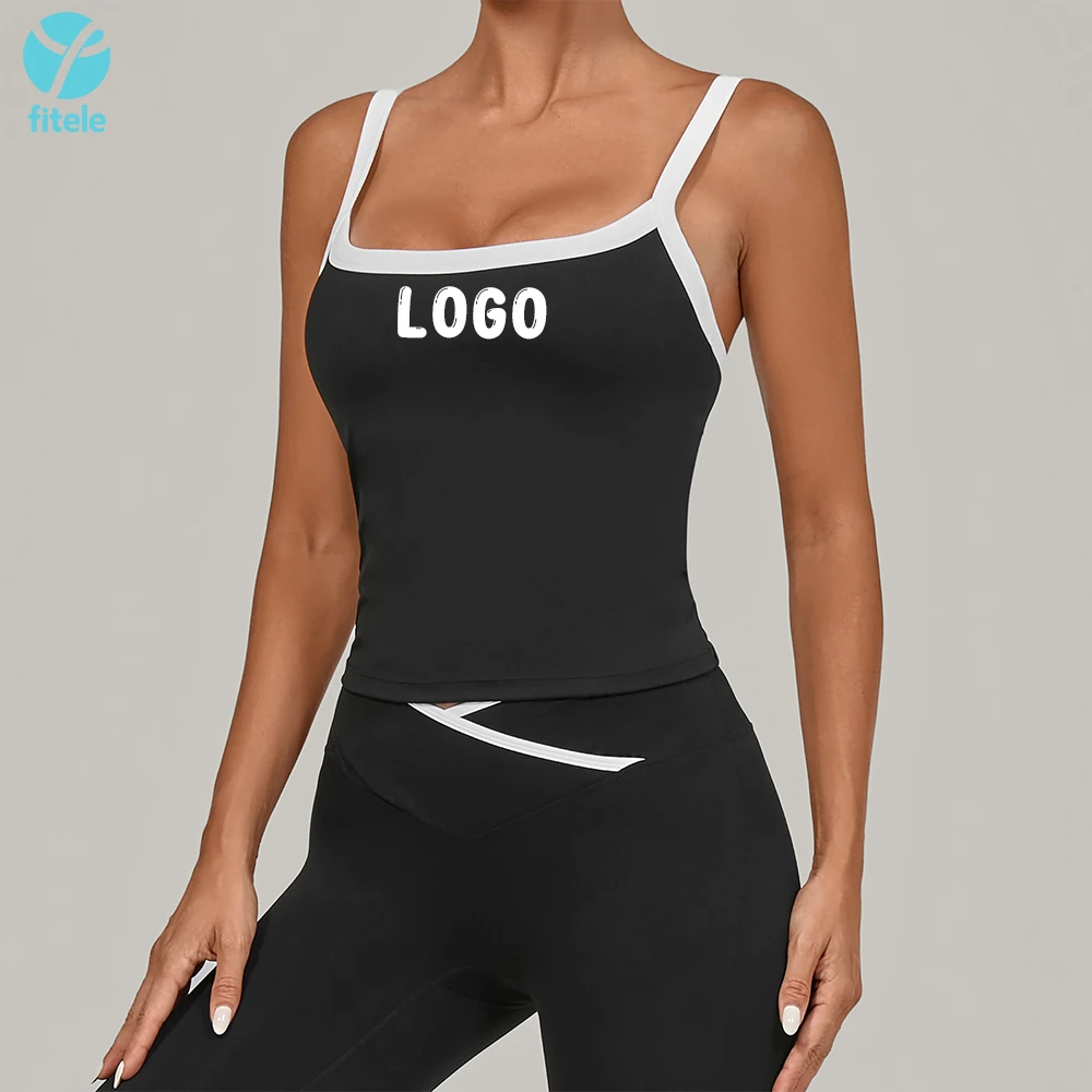 Custom Logo Women's Sleeveless Tank Top Sports Bra Color Blocking Yoga Top Stretch Workout Fitness Activewear For Gym Running