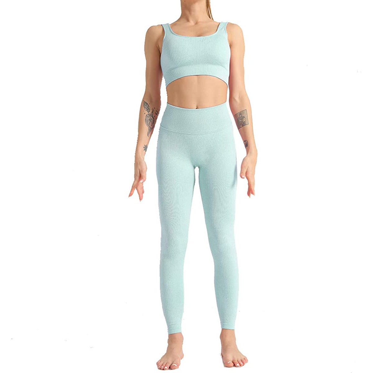 Wholesale Solid Workout Fitness Yoga Sets Quick Dry Breathable Sport Women's Polyester Spandex Seamless 2-Piece Customized Yoga