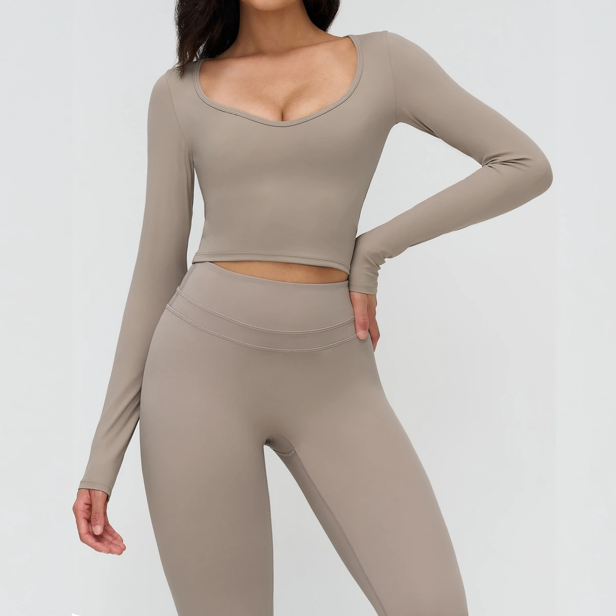 Women's High Elastic V Neck Slim Fit Long Sleeve Yoga T-Shirts Comfortable Brushed Fabric Outdoor Running Gym Top for Women