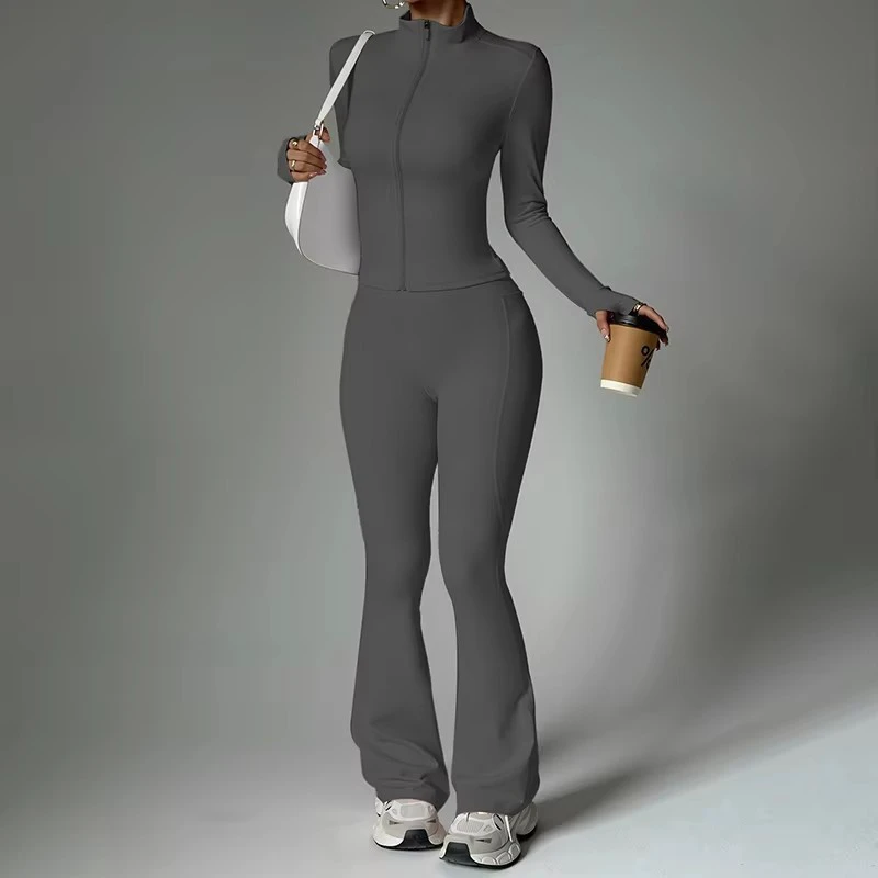 Women's Gym Set Stand Collar Jacket & Wide Leg Pants Breathable Lightweight Moisture Wicking High Waist for Fitness Yoga Running