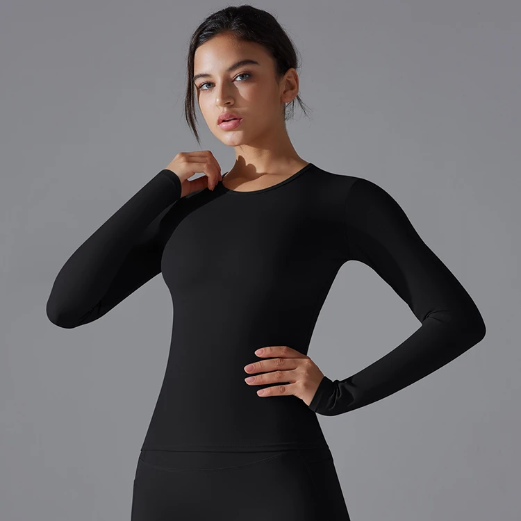 Women Long Sleeve Yoga Top Custom Logo High Compression Gym Fitness Activewear Quick Dry Slim Fit Breathable Sports Clothing
