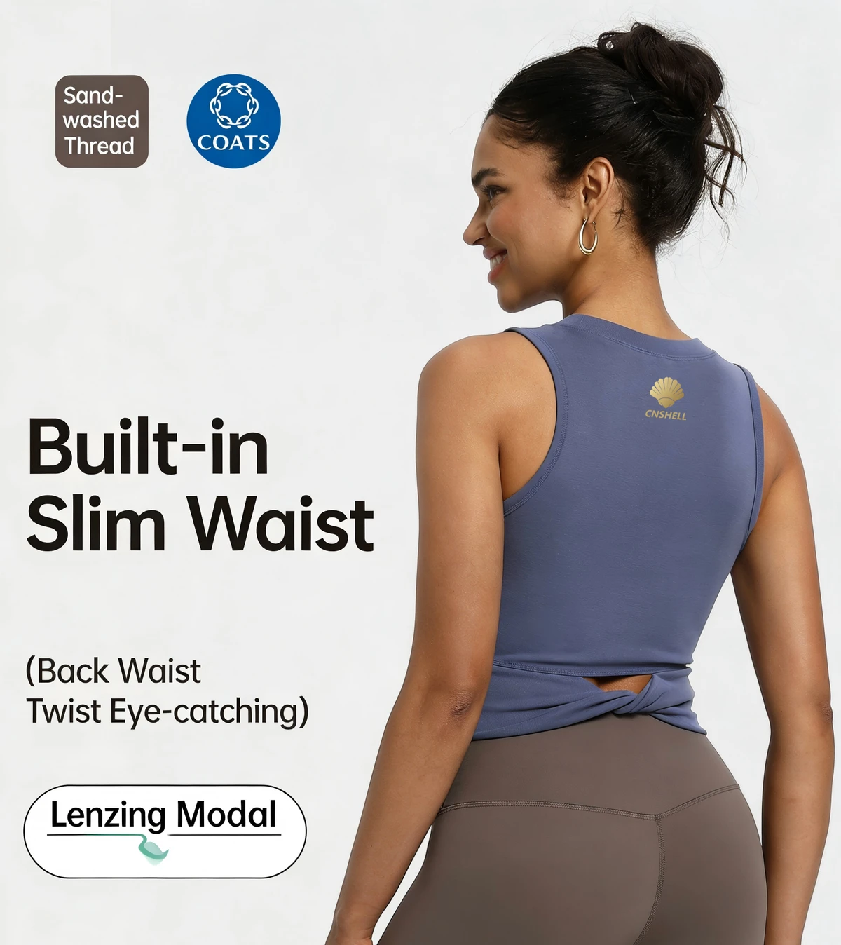 Women High Stretch Back Twist Hollow Breathable Sports Tops Sand Washed Ribbed Yoga Gym Workout Tank Top
