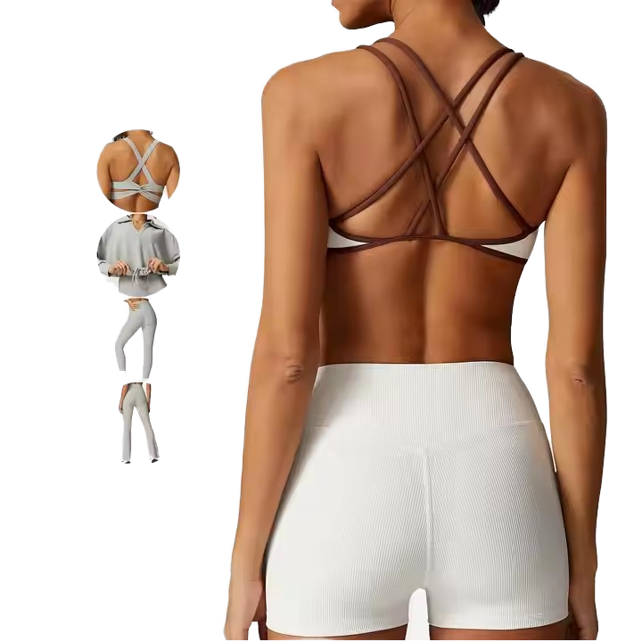 Women's High Quality 6-Piece Fitness Yoga Set Elastic Waist Solid Pattern Crop Top Flare Pants Eco-Friendly Gym Sport Workout