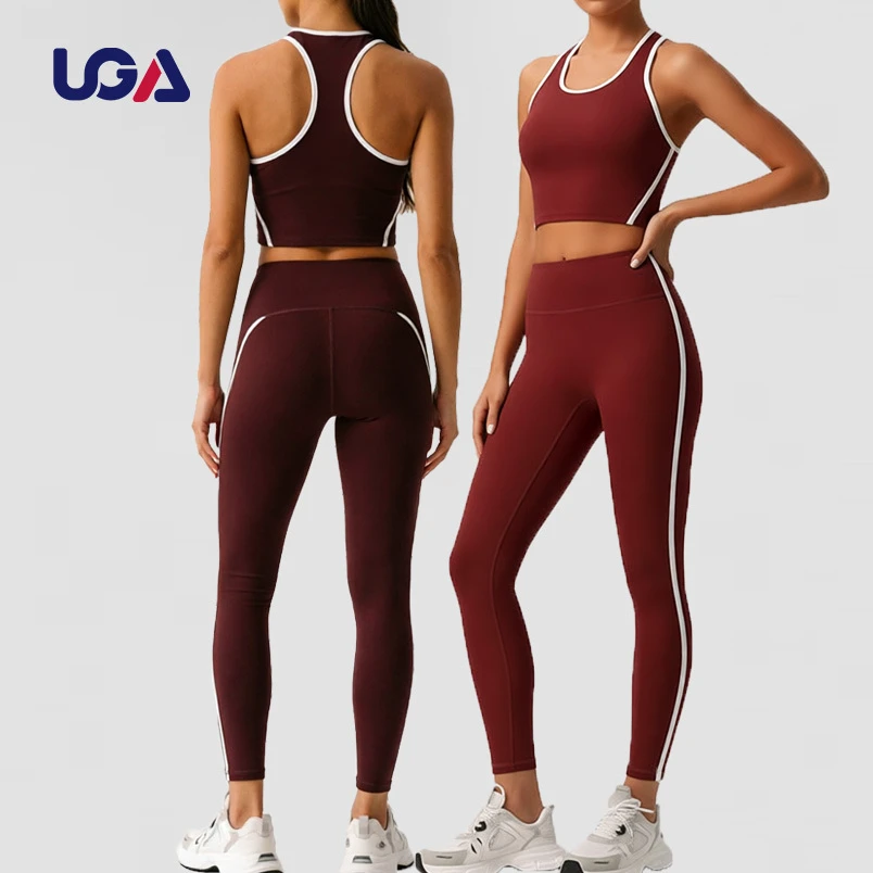 Women's 2-Piece Solid Fitness High Waist Elastic Quick-Dry Lightweight Top Nude Feel Yoga Pilates Gym Suit Sports Set