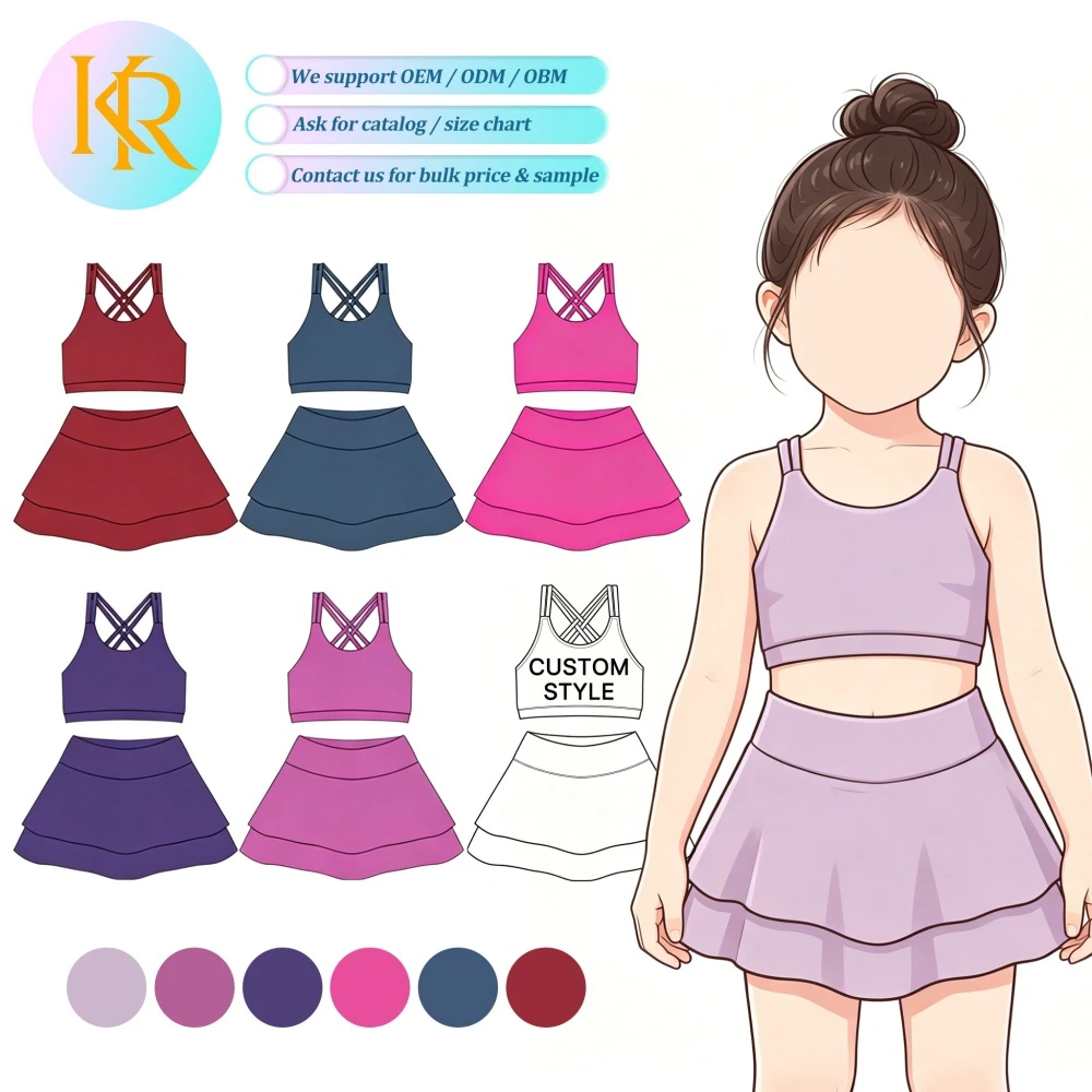 Kerui Professional Kids Girl Sports Bra Activewear Dress Set with Unique Design Four-Way Stretch Fitness Yoga Top Breathable