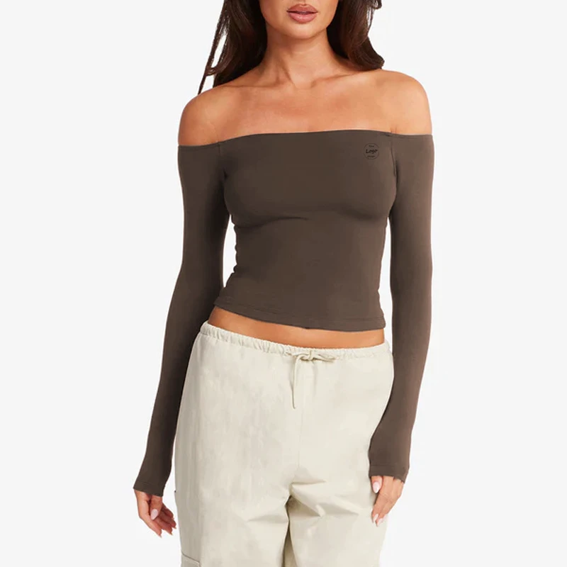 Women's Quick-Dry Stretchy Four-Way Breathable Solid Yoga Top Breathable Long Sleeve Sexy Off Shoulder Gym Slim Tops