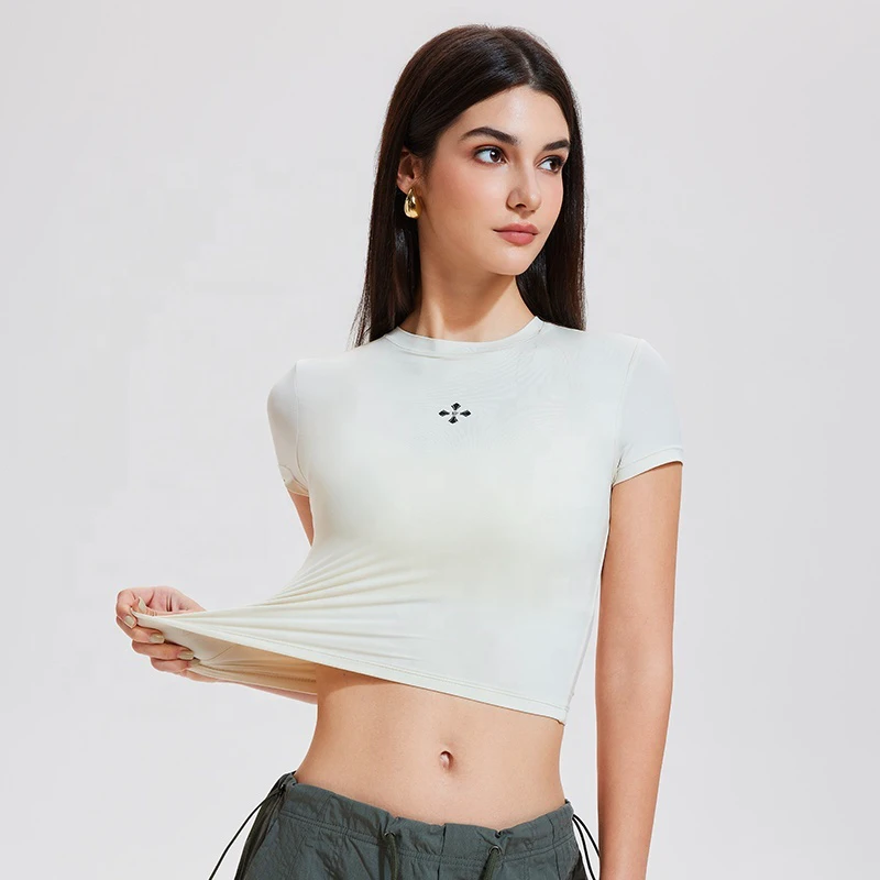 Women's Lightweight Summer Sports Top High-Level Pilates Yoga T-shirt High Elastic Slimming Breathable Umbilical Leakage Fitness