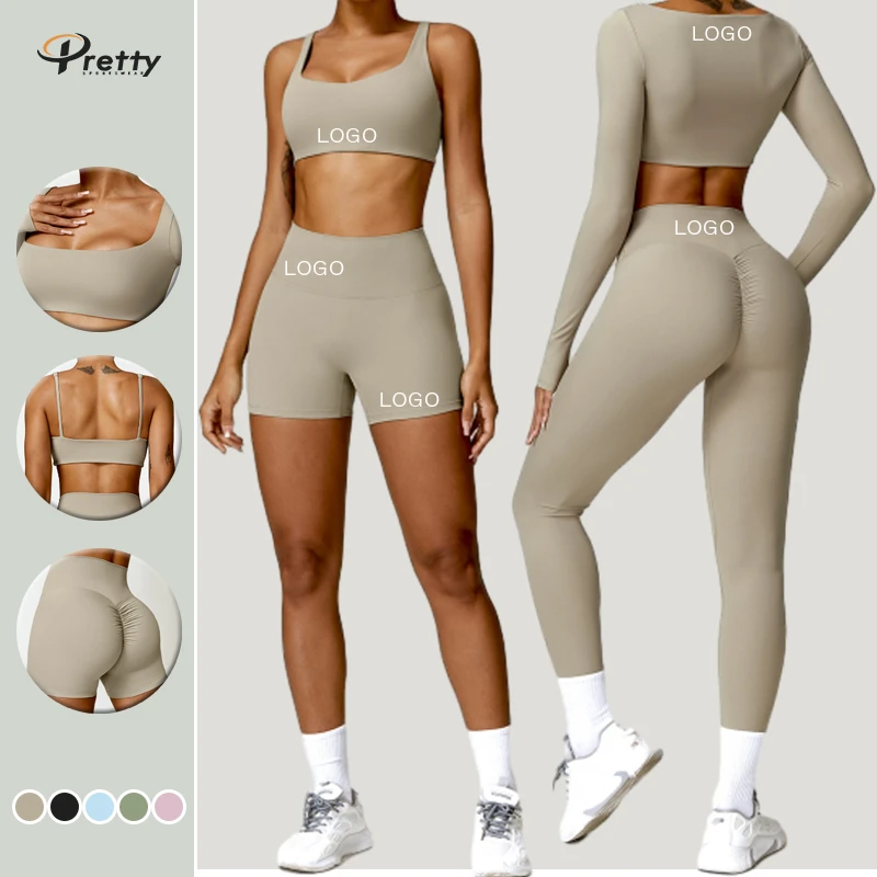 Women's Seamless 4-Piece Sports Gym Fitness Yoga Sets New Arrival 2025 Sexy Open Beauty Back Hot Sale Quick Dry