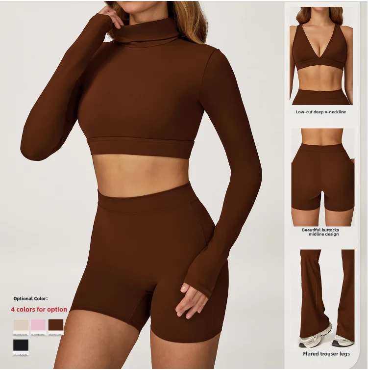 Yoga Sports Suit Breathable Tight-Fitting Casual for Outdoor Running Fitness Sports Solid Brushed Design