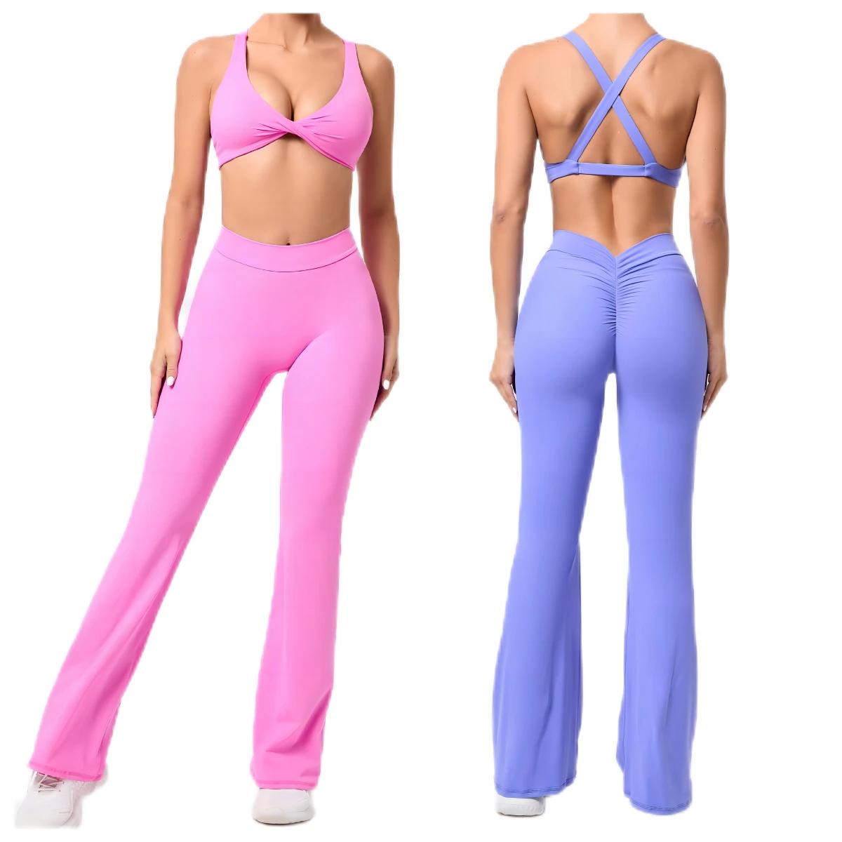 Two-piece Yoga Set Fitness Sandblasting Yoga Suit Set Quick Dry Beautiful Back Bra Peach Lifting Buttocks Flared Leggings