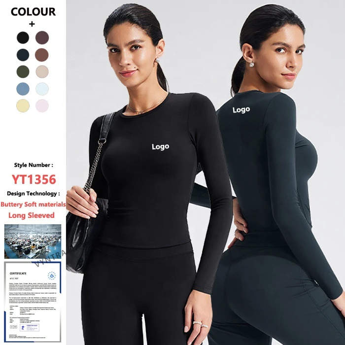 Custom Naked Feeling Crew Neck Long Sleeve Shirts Workout Running Tight Slim Women Fitness Gym Yoga Tee Tops Sports T-shirt