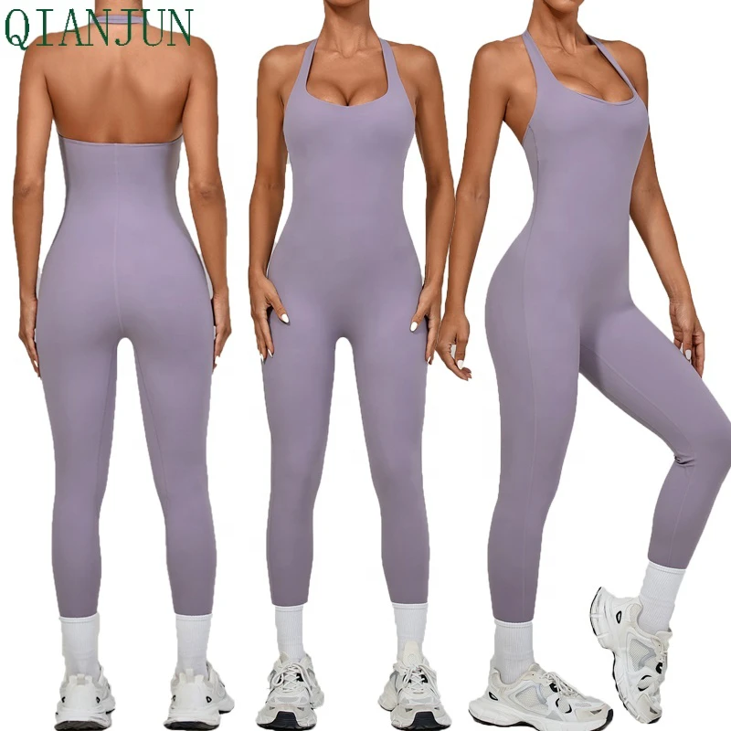 New Gym Fitness Women One Piece Bodysuit Sexy Open Back Yoga Jumpsuit Hip Lift Sportswear For Women